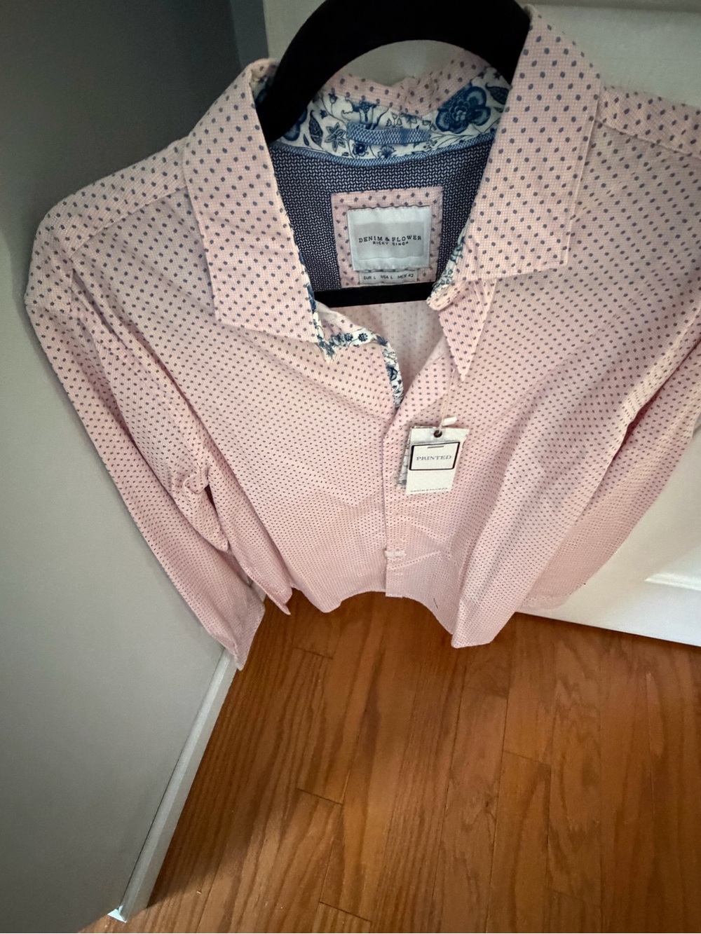 Denim & Flower Pink Shirt with Navy Microdot Print